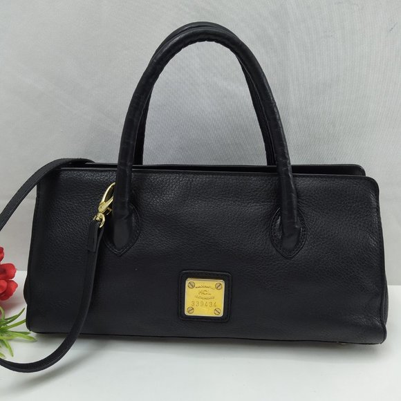 HCL Black Leather Zipper Closure Satchel Shoulder Bag - Vintage -Made in Germany - Picture 1 of 16